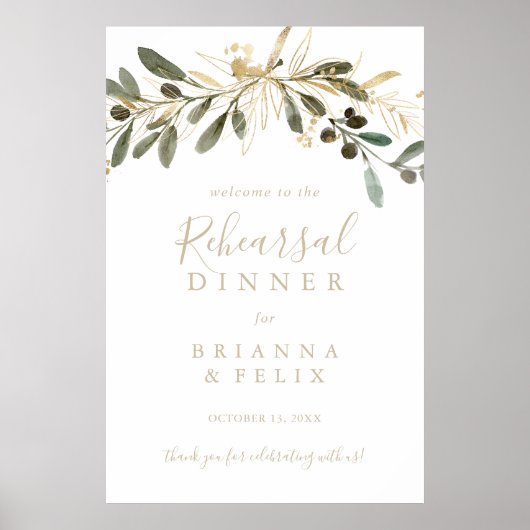 Gold Greenery Fall Probe Dinner Willkommenszeichen Poster (Vorne)