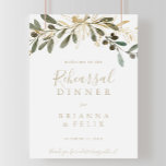 Gold Greenery Fall Probe Dinner Willkommenszeichen Poster<br><div class="desc">Das Begrüßungsschild für das Abendessen in goldener Vegetation eignet sich perfekt für eine moderne Hochzeitsfeier in der Probe. Das Design zeichnet sich durch charmantes künstlerisches Grün und goldenes Blattwerk aus.</div>