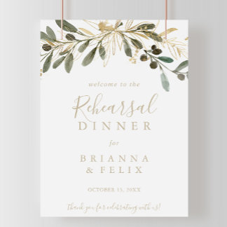 Gold Greenery Fall Probe Dinner Willkommenszeichen Poster
