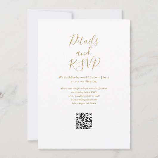 Gold Greenery Floral QR Code Skript Hochzeit Einladung (Rückseite)