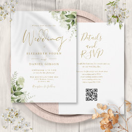 Gold Greenery Floral QR Code Skript Hochzeit Einladung