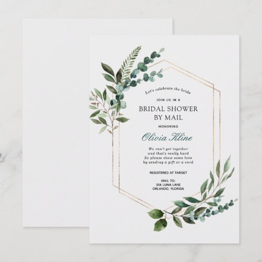 Gold Greenery Frame Brautparty nach Mail Einladung (Vorne/Hinten)