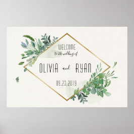 Gold Greenery Frame Wedding Willkommen Poster