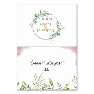 Gold Greenery Guest Name Wedding Platzkarte Tischnummer