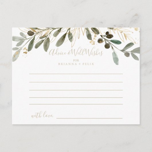 Gold Greenery Hochzeit im Herbst Advice Card Postkarte (Vorderseite)