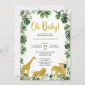  Gold Greenery Jungle Safari Animals Baby Dusche Einladung (Vorderseite)
