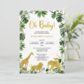  Gold Greenery Jungle Safari Animals Baby Dusche Einladung (Stehend Vorderseite)