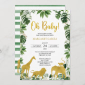  Gold Greenery Jungle Safari Animals Baby Dusche Einladung (Vorne/Hinten)