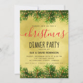 Gold Greenery Lights Weihnachtsfest Abendessen Einladung (Vorderseite)