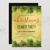 Gold Greenery Lights Weihnachtsfest Abendessen Einladung (Vorne/Hinten)