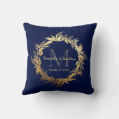 Gold Greenery Monogram Navy Blue Wedding Keepake Kissen (Rückseite)
