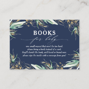Gold Greenery Navy Blue Baby Books Request Visitenkarte