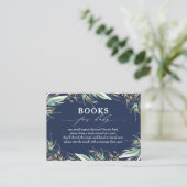 Gold Greenery Navy Blue Baby Books Request Visitenkarte (Stehend Vorderseite)