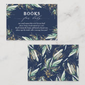 Gold Greenery Navy Blue Baby Books Request Visitenkarte (Vorne/Hinten)
