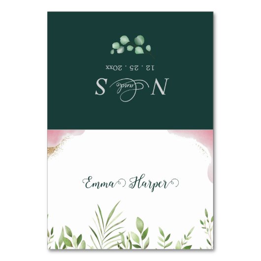 Gold Greenery Printable Wedding Platzkarten Tischnummer (Vorderseite)