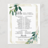 Gold Greenery Script Text Wedding Day Timeline (Rückseite)
