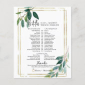 Gold Greenery Script Text Wedding Day Timeline (Vorderseite)