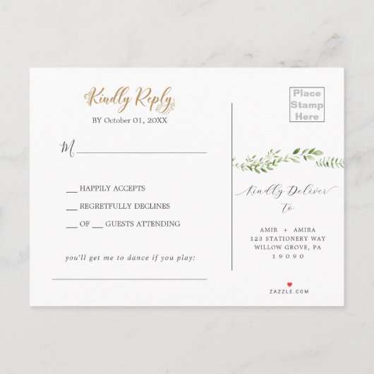 Gold Greenery Song Request UAWG Postcard Einladungspostkarte (Rückseite)