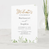Gold Greenery Watercolor Folded Wedding Program Programm (Vorderseite)