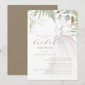 Gold Greenery Wedding Dress Couples Brautparty Einladung (Vorne/Hinten)