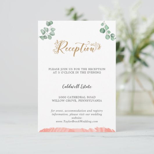 Gold Greenery Wedding Reception Insert Card (Stehend Vorderseite)