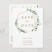 Gold Greenery Wedding Save the Date Postcard Postkarte (Vorne/Hinten)