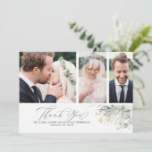 Gold Greenery Wedding Vielen Dank Foto Dankeskarte (Stehend Vorderseite)