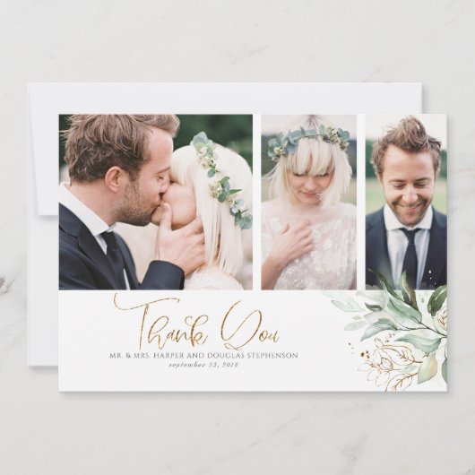 Gold Greenery Wedding Vielen Dank Foto Dankeskarte (Vorderseite)