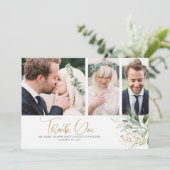 Gold Greenery Wedding Vielen Dank Foto Dankeskarte (Stehend Vorderseite)