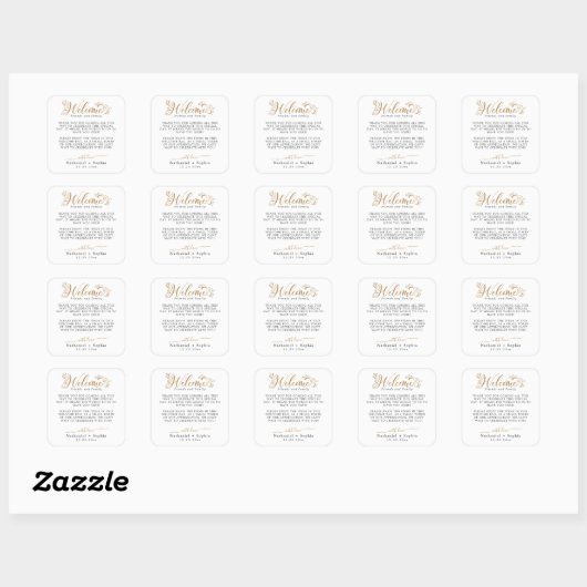 Gold Greenery Wedding Welcome Square Sticker (Blatt)