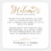 Gold Greenery Wedding Welcome Square Sticker (Vorderseite)