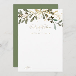 Gold Greenery Wedding Words of Wisdom Advice Card Hinweiskarte