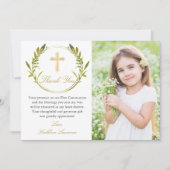 Gold Greenery Wreath Communion Danke Karte (Vorderseite)