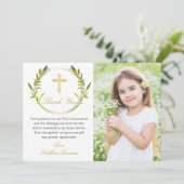 Gold Greenery Wreath Communion Danke Karte (Stehend Vorderseite)