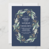 Gold Greenery Wreath Navy Blue Probe Dinner Einladung (Vorderseite)