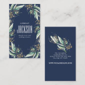 Gold Greenery Wreath Stylish Navy Blue Visitenkarte (Vorne/Hinten)