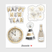 Gold Grey Happy New Year Aufkleber (Blatt)