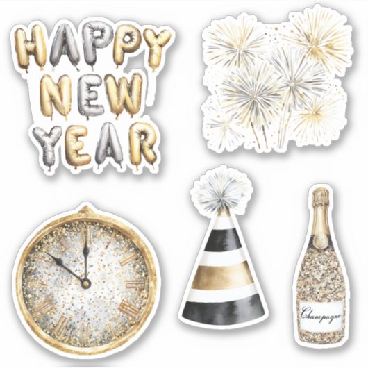 Gold Grey Happy New Year Aufkleber (Vorderseite)