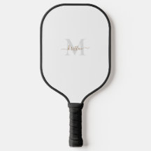 Gold & Grey Monogram Script Name Pickleball Paddle