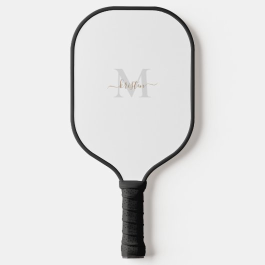 Gold & Grey Monogram Script Name Pickleball Paddle (Vorderseite)