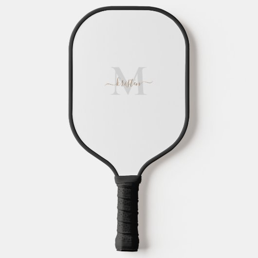 Gold & Grey Monogram Script Name Pickleball Paddle (Rückseite)