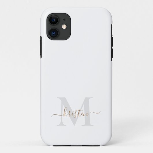 Gold & Grey Script Monogram Weiß Case-Mate iPhone Hülle (Rückseite)