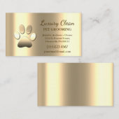 Gold Grooming Service Paw Print Metallic Visitenkarte (Vorne/Hinten)