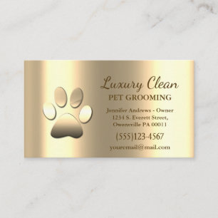 Gold Grooming Service Paw Print Metallic Visitenkarte