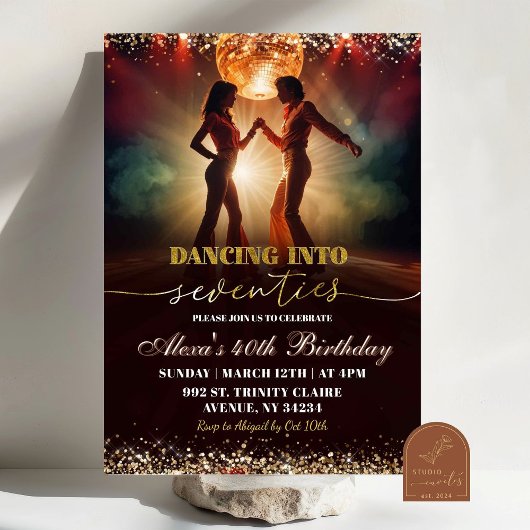 Gold Groovy Disco Dance 70er Birthday Einladung