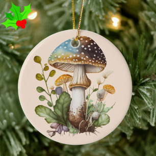 Gold Grün Blau Wald Pilz Cottagecore Keramik Ornament