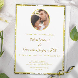 Gold Grün Damast Hochzeit Einladung