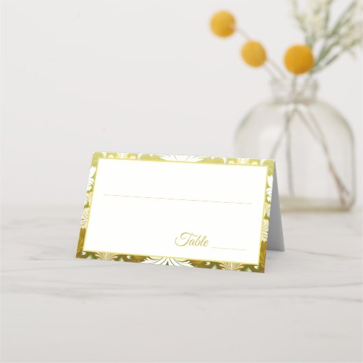 Gold Grün Damast-Hochzeit Platzkarte (Vorderseite)