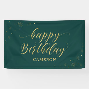 Gold & Grün   Glitzernde Happy Birthday Party Bann Banner