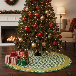 Gold Grün Karo Weihnachten Polyester Weihnachtsbaumdecke